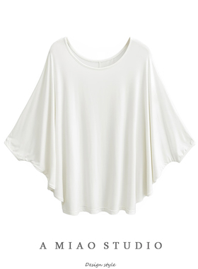 慵懒风宽松大版纯欲面膜T恤女舒适百搭纯色蝙蝠袖上衣女外搭上衣