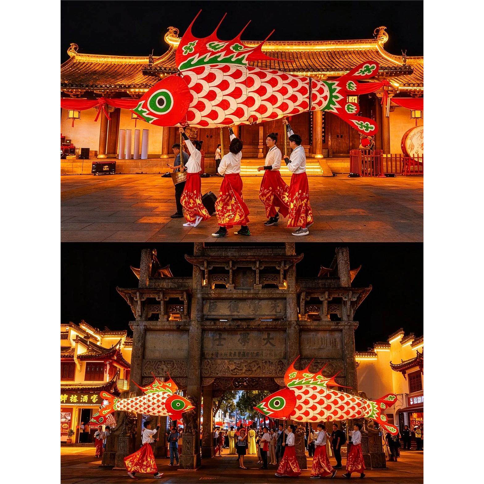 非遗手工鱼灯锦鲤鱼形灯笼景区夜游巡游古风活动大型发光鱼花灯
