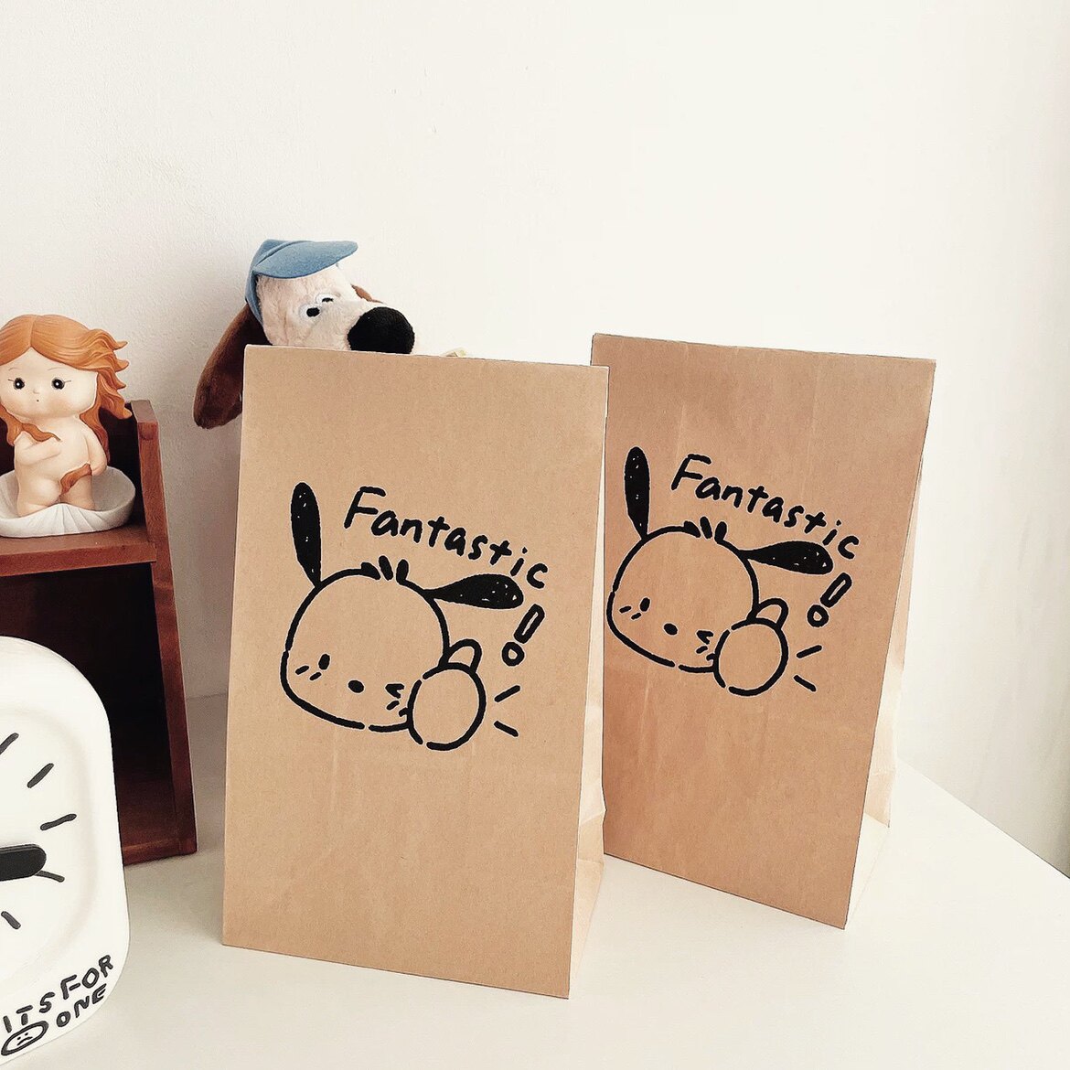 可爱帕恰狗卡通牛皮纸袋ins原木色环保纸袋礼品袋北欧风收纳包装