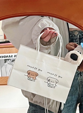 韩风ins小狗印花纸袋简约白色150g牛皮纸手提袋卡通可爱礼品袋子