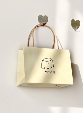 5个装高颜值卡通简笔画布丁手提纸袋森系原色礼品袋洋气素色包装