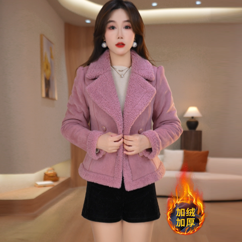 美瑞皮毛一体外套女冬季2025新款小香风西装领加绒加厚短款上衣潮
