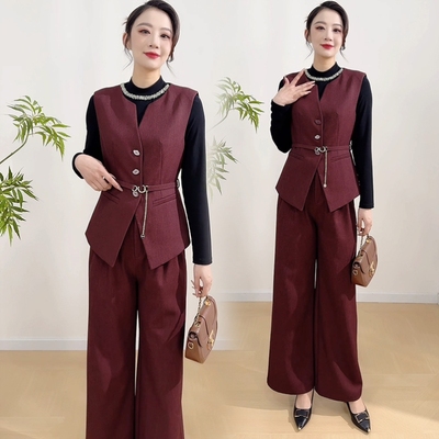 商场同款时尚马甲内搭配阔腿裤女2025年春秋新款气质三件套显瘦春