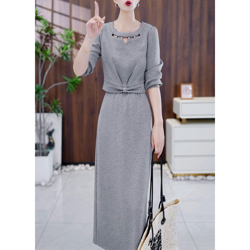 时尚休闲九分袖两件套连衣裙女2025春秋新款高级感妈妈半身裙套装