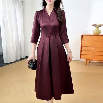 七分袖高端礼服裙子妈妈十一喜婆婆婚宴装平时可穿2025秋季新款女