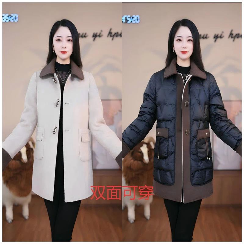 2025新款今年流行爆款秋冬白鸭绒羽绒服大衣外套双面双穿加厚女装