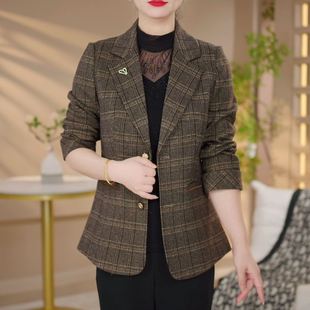 格子西装 春秋广州十三行品牌高档妈妈休闲职业上衣 外套女2025新款