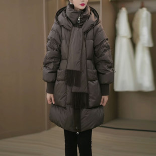 十三行2025冬新款女士羽绒服中长款外套洋气休闲围巾款国产羽绒服