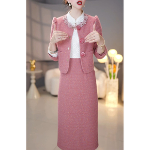 裙子 妈妈小香风套装 高端气质长袖 加厚两件套连衣裙女2025秋冬新款