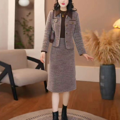 2025年十三行冬季新款女士套装裙气质优雅时尚穿搭显瘦外套连衣裙