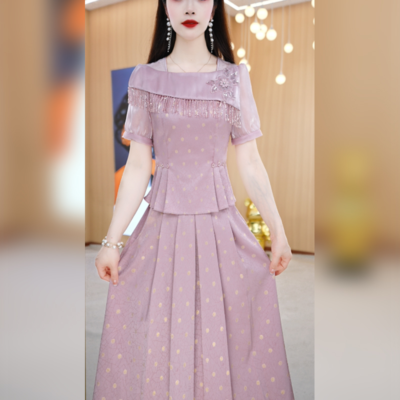 美瑞粉色波点套装裙女2025新款夏季精致爆款一整套连衣裙两件套潮