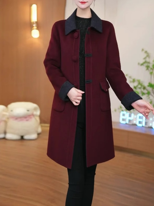 芊玺双面穿毛呢大衣女秋冬2025新款修身减龄妈妈装中长款呢子外套