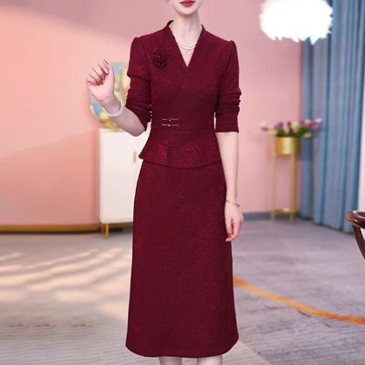 改良旗袍连衣裙2025新款女秋冬加厚高端修身喜婆婆婚宴装妈妈礼服