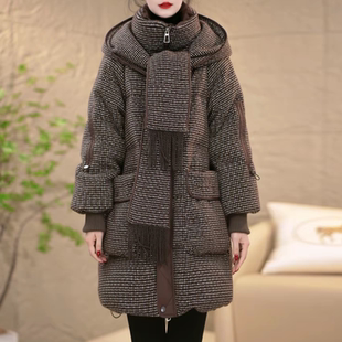 艾薇娜立领羽绒服女冬季2025新款宽松加厚保暖白鸭绒中长款外套潮