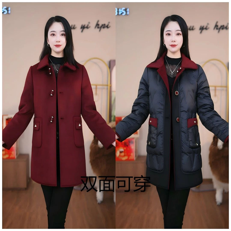 2025新款今年流行爆款秋冬白鸭绒羊毛羽绒服大衣外套加厚双面双穿