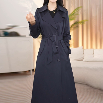 杭州意法风衣女款2025新款春秋季轻奢高级感西装领中长款大衣外套