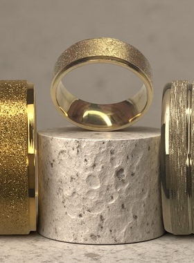 金色磨砂戒指男士大号打磨戒指银色饰品划痕指环中小号金刚砂圆环