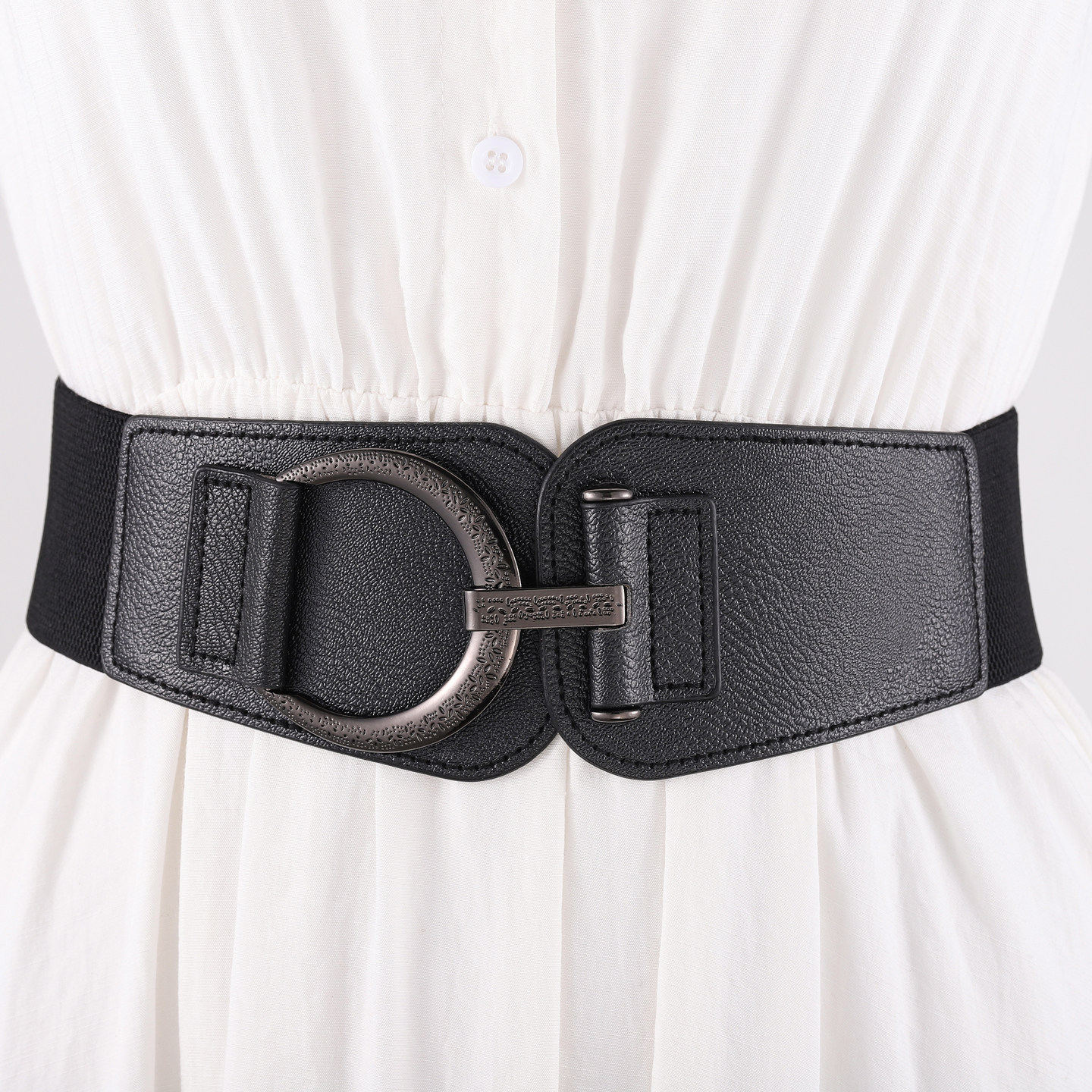 松紧腰带女大码配裙子大衣收腰装饰百搭复古时尚黑色弹力皮带腰封