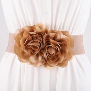 松紧腰带女士花朵装 对花腰饰收腰外搭 饰配连衣裙百搭弹力腰封时尚