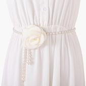 珍珠腰链女大花朵装 饰配裙子毛衣可调节挂钩百搭甜美风气质细腰带