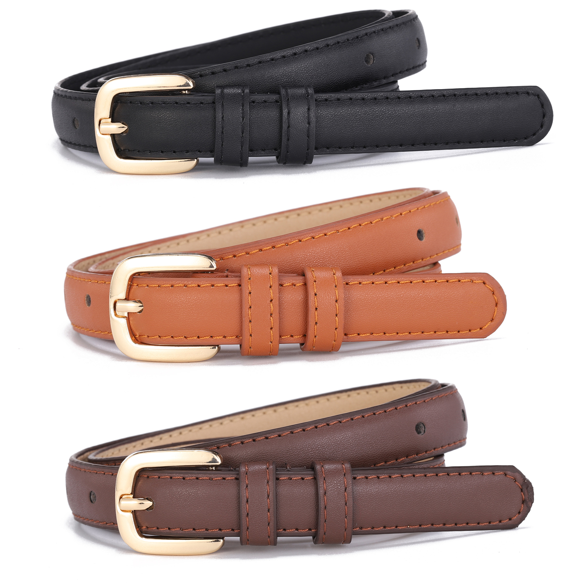 宽1.9cm细腰带12个孔眼针扣皮带