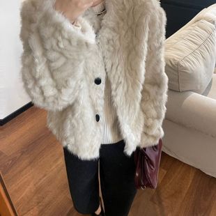 秋冬新款高级湖羊环保加棉皮草外套小个子羊羔短款毛毛时尚皮毛
