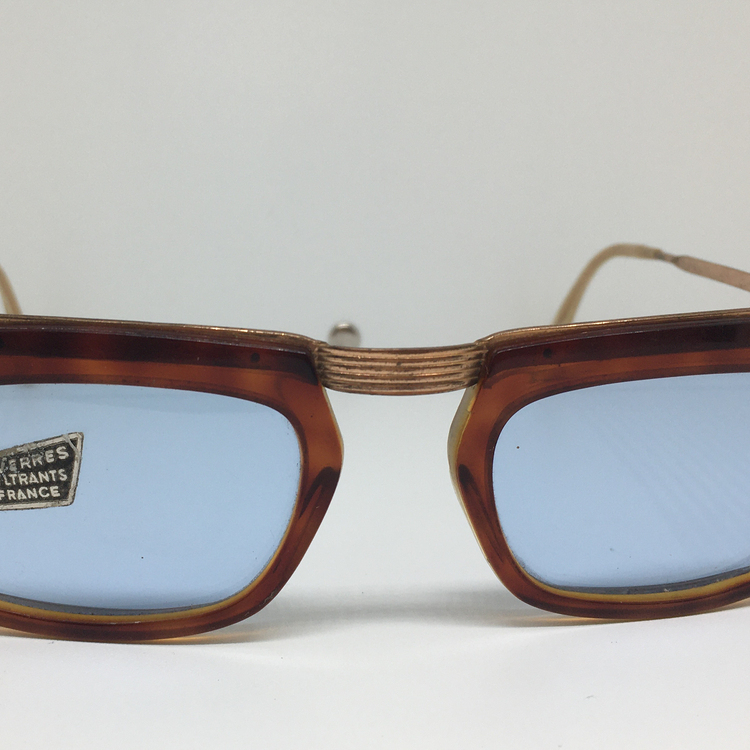 中古七十年代个性板材框太阳眼镜墨镜玻璃镜片法国产
