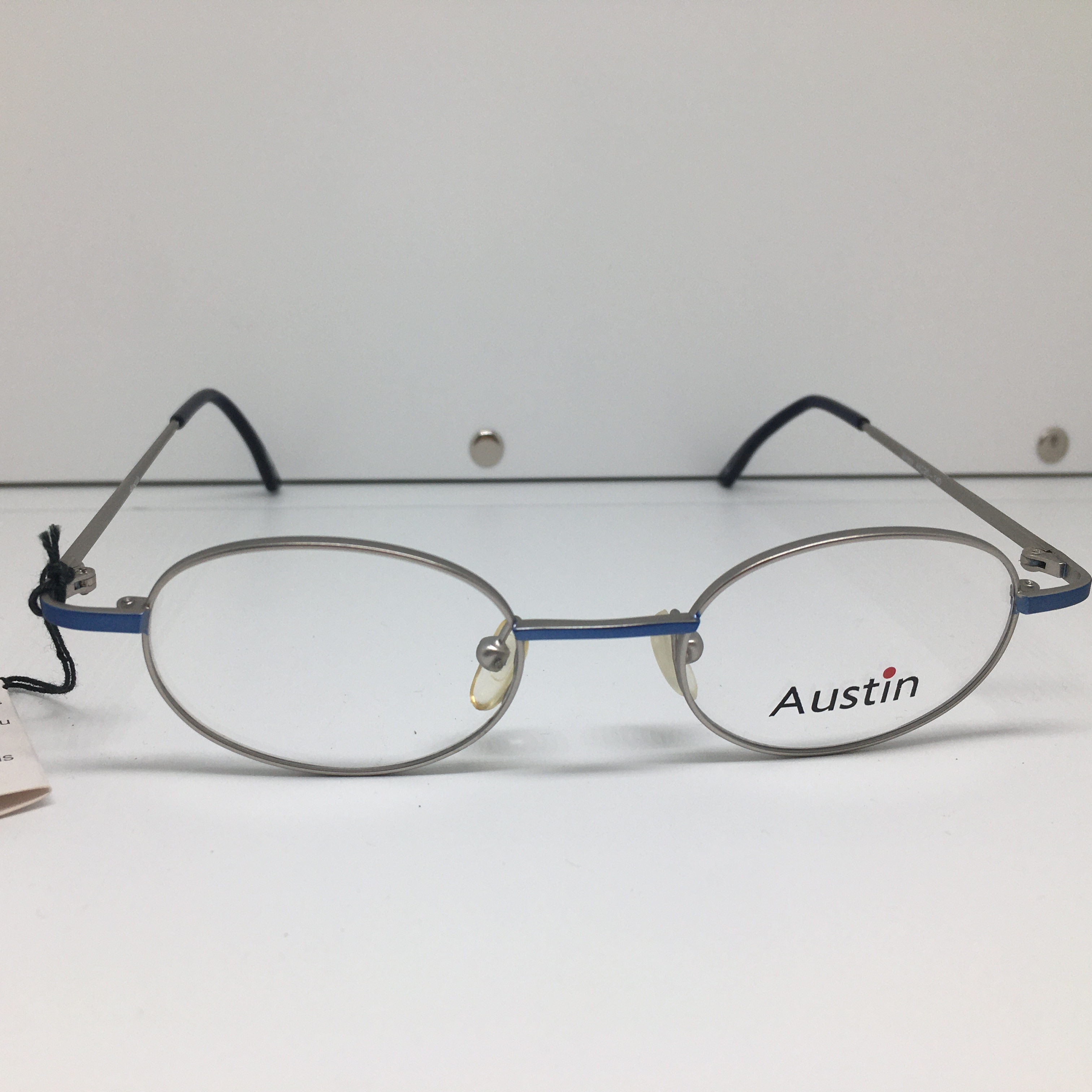 AUSTIN A1003银色蓝色合金小椭圆框眼镜架男女通用眼镜框架意大利