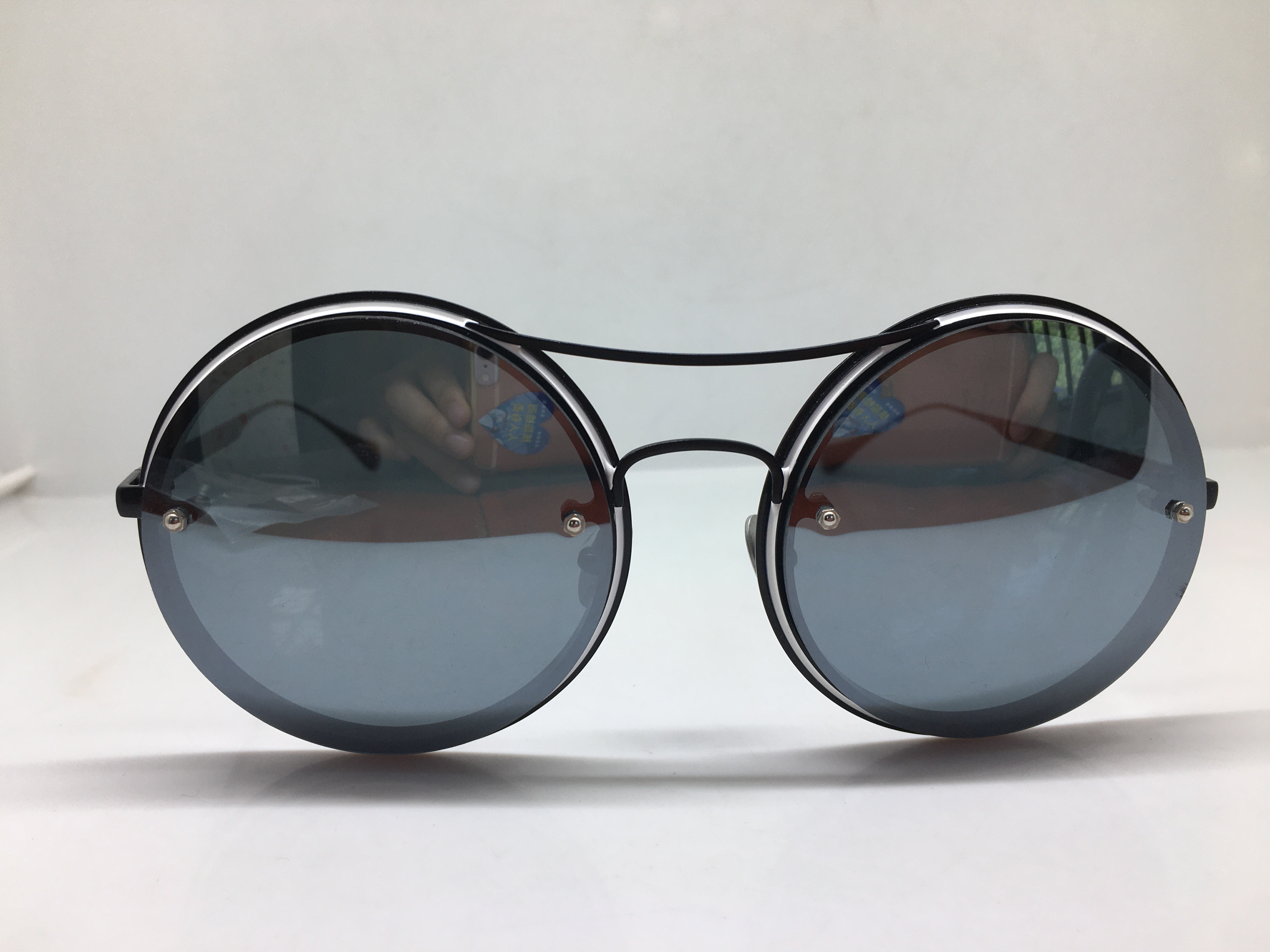 EJE Optico Sistema 手工 黑色圆框钛架太阳镜男女通用墨镜