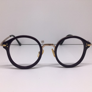 瑕疵品P3造型深紫色板材金色合金圆框框眼镜架男女通用眼镜框