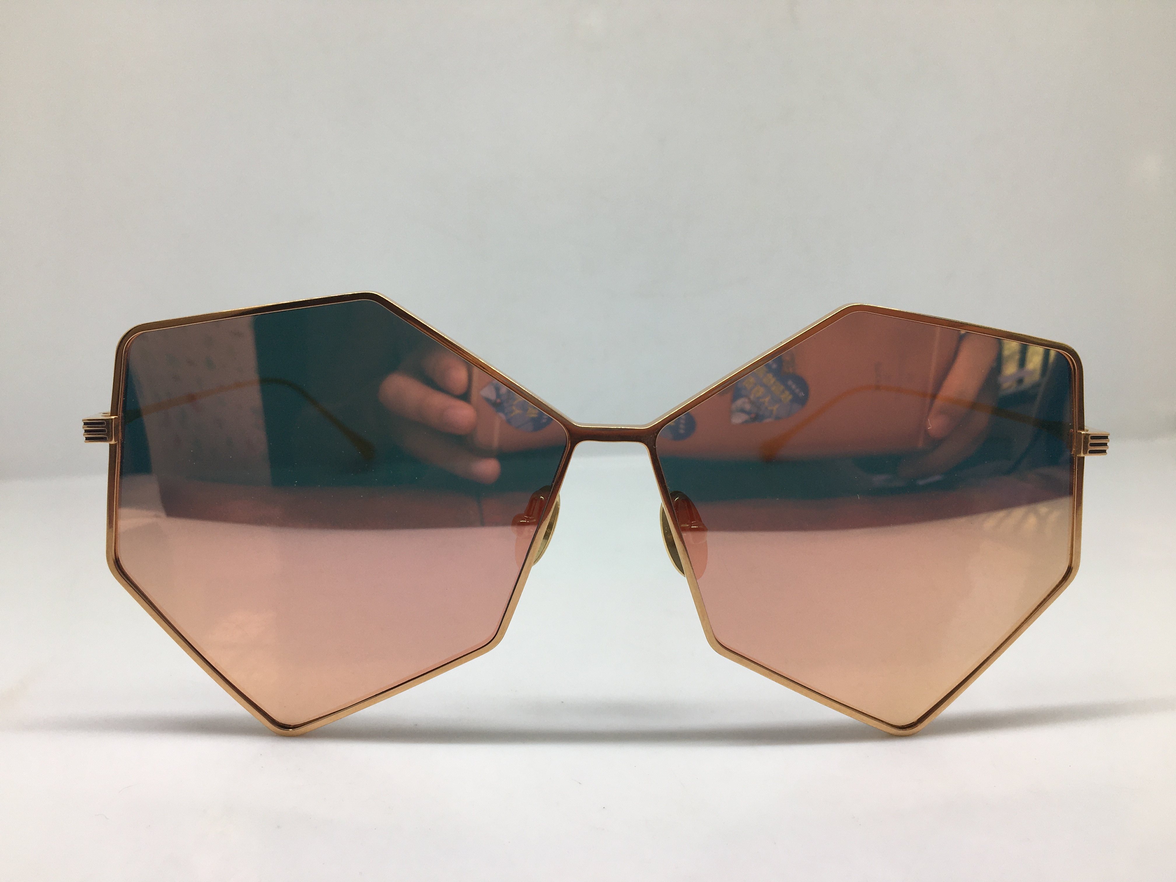 EJE Optico Sistema J2134/S不规则六边形金色钛框太阳镜遮脸墨镜