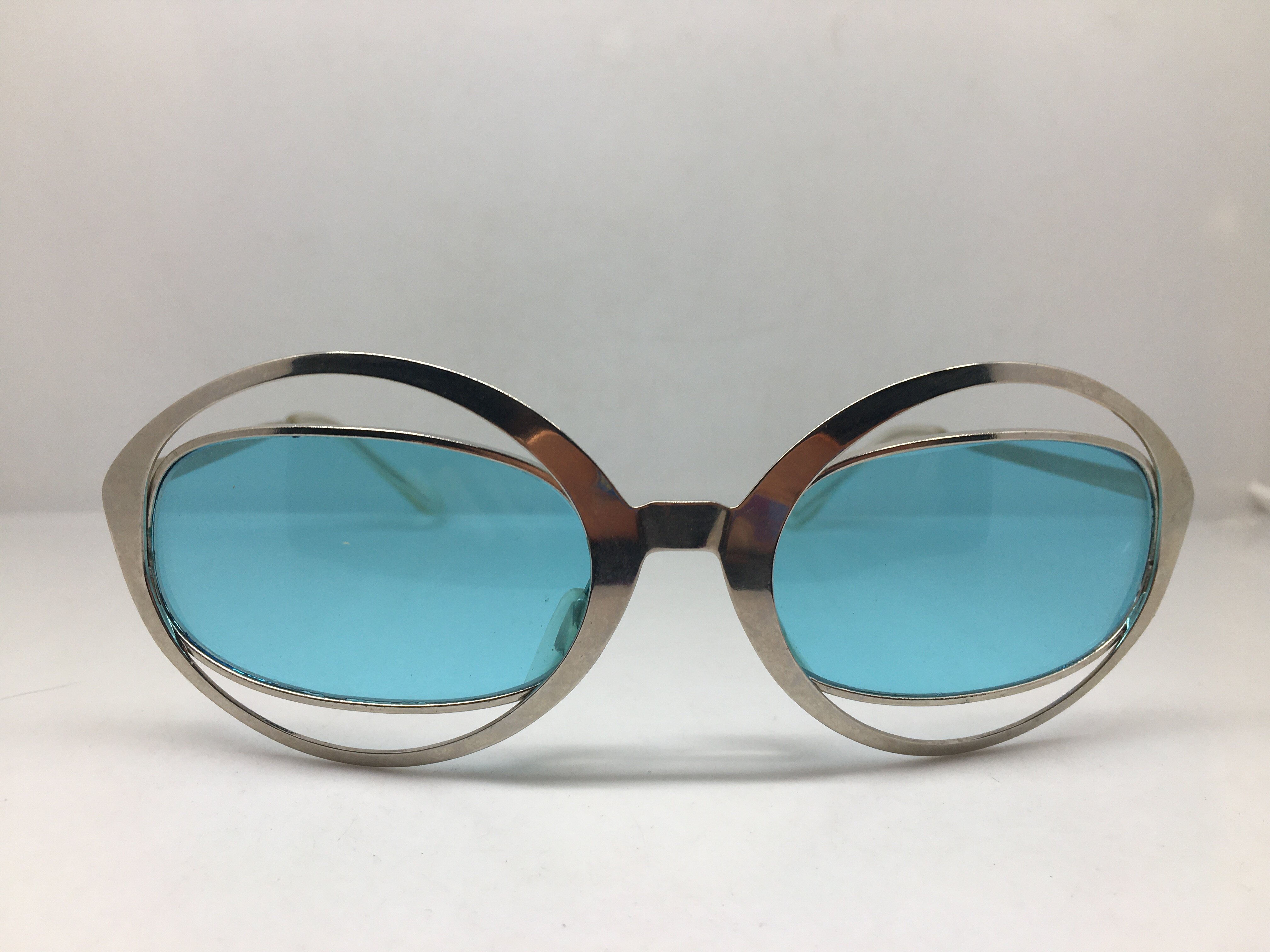 六十年代末银色双框太阳镜个性墨镜玻璃镜片