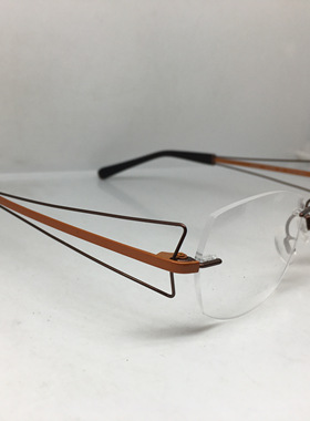 中古chanmant ch10956褐色橙色钛无框近视眼镜架