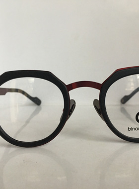 Binary allcy暗红色钛框复古桃形眼镜架近视镜框男女通用