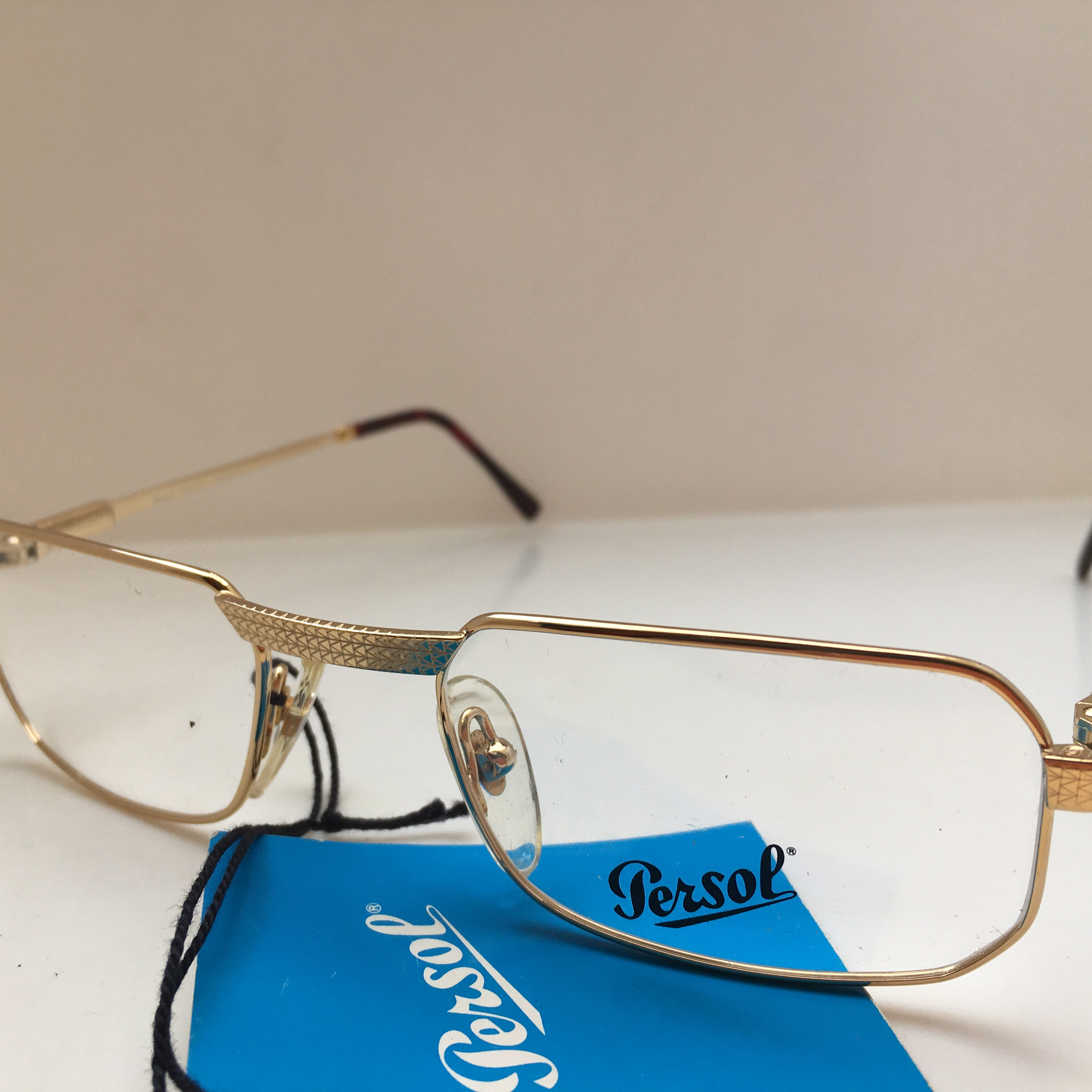 中古Persol PM 353金色合金方形框近视眼镜架意大利产