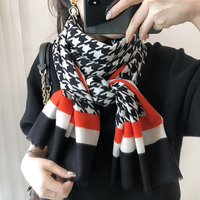 100%纯羊毛围巾女冬季韩版百搭千鸟格撞色围脖洋气轻薄长披肩秋冬,服饰配件/皮带/帽子/围巾,围巾/丝巾/披肩,淘宝优惠券,粉丝福利购,淘宝优惠卷