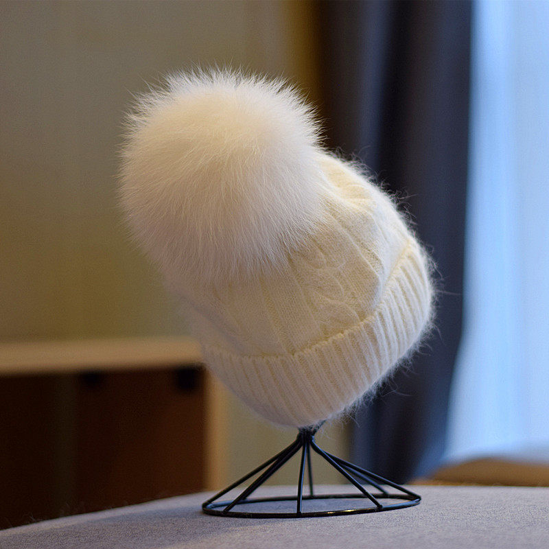 日系安哥拉兔毛帽子女卷边狐狸毛球针织帽冬季毛线帽加厚堆堆帽潮,服饰配件/皮带/帽子/围巾,帽子,淘宝优惠券,粉丝福利购,淘宝优惠卷