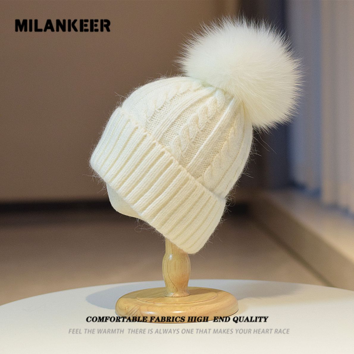 韩版兔毛麻花纹针织帽冬季保暖