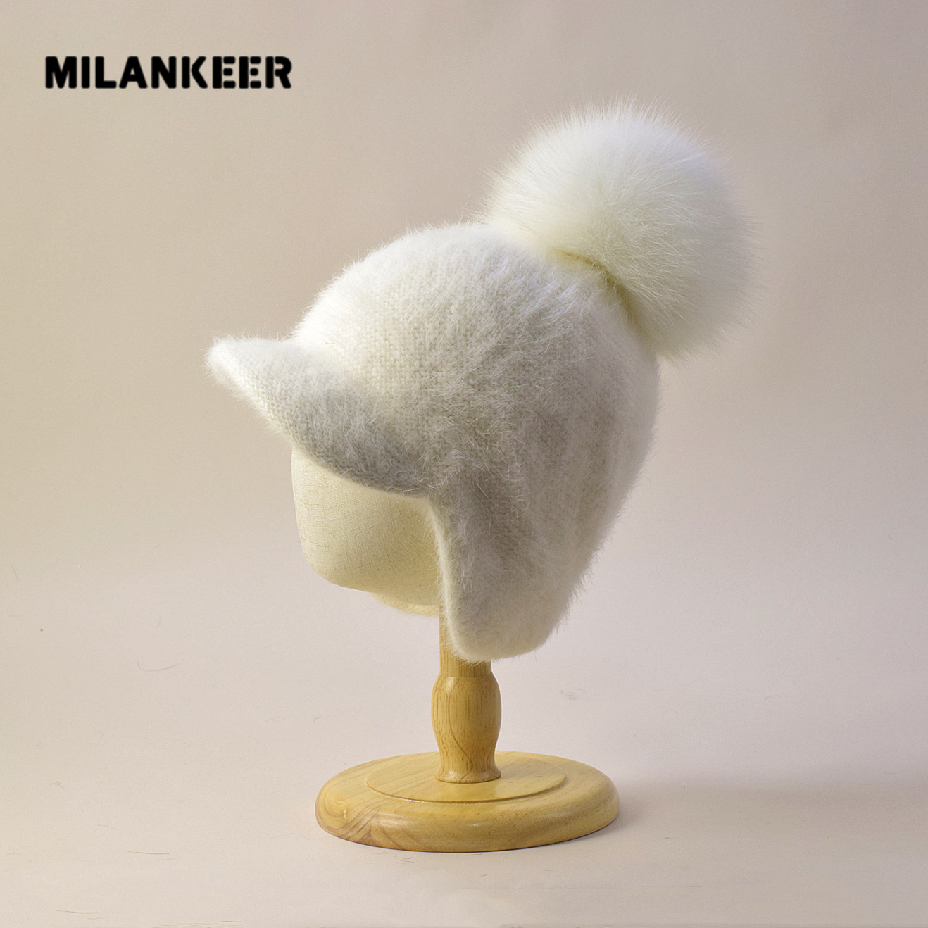 兔毛双层短檐鸭舌帽狐狸毛球帽子女秋冬保暖针织护耳防寒毛线帽潮,服饰配件/皮带/帽子/围巾,帽子,淘宝优惠券,粉丝福利购,淘宝优惠卷