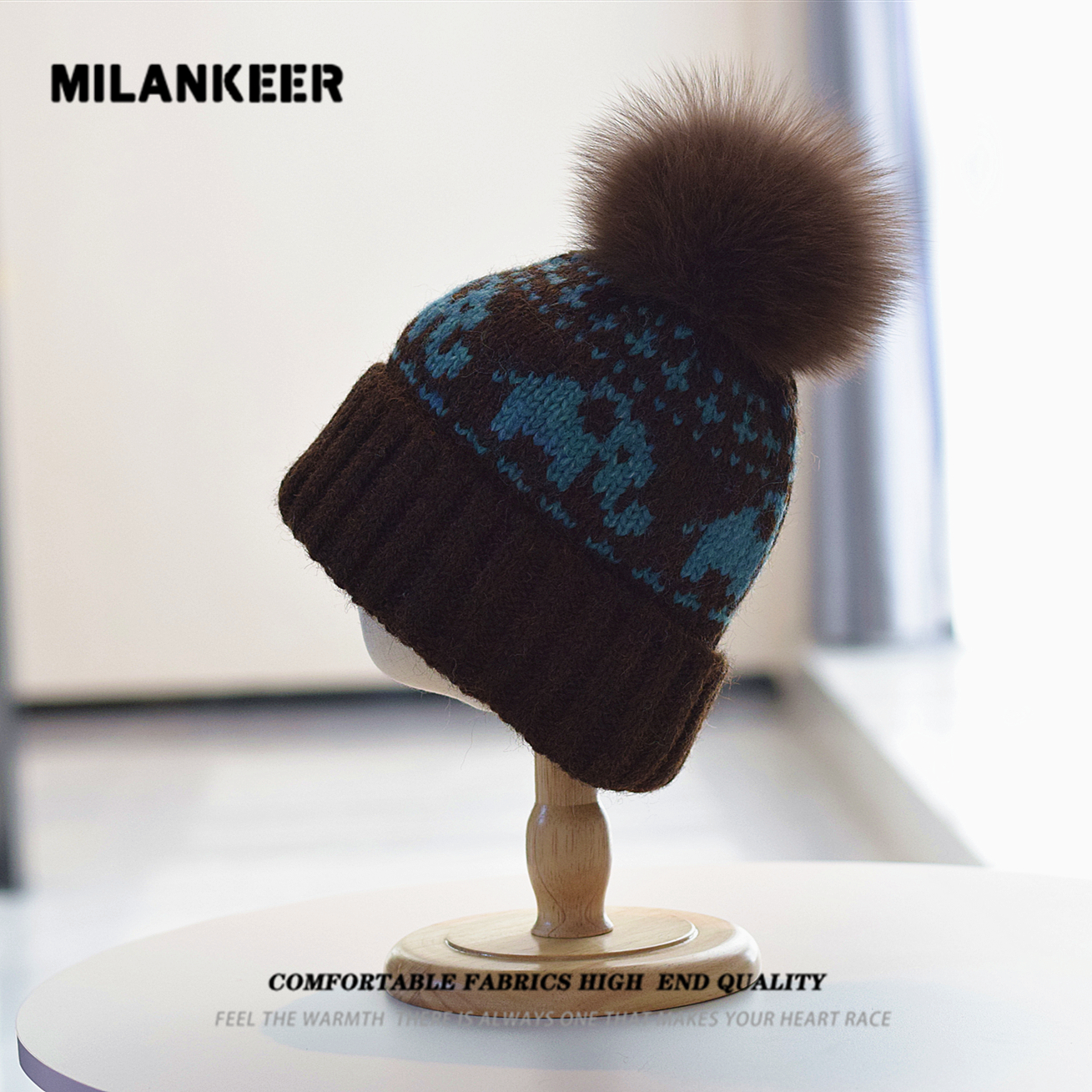 韩版宽松大头围针织帽子女冬保暖护耳包头帽百搭冷帽狐狸毛球帽潮