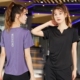 夏 瑜伽服短袖 健身服女修身 显瘦运动上衣网孔透气跑步速干T恤大码