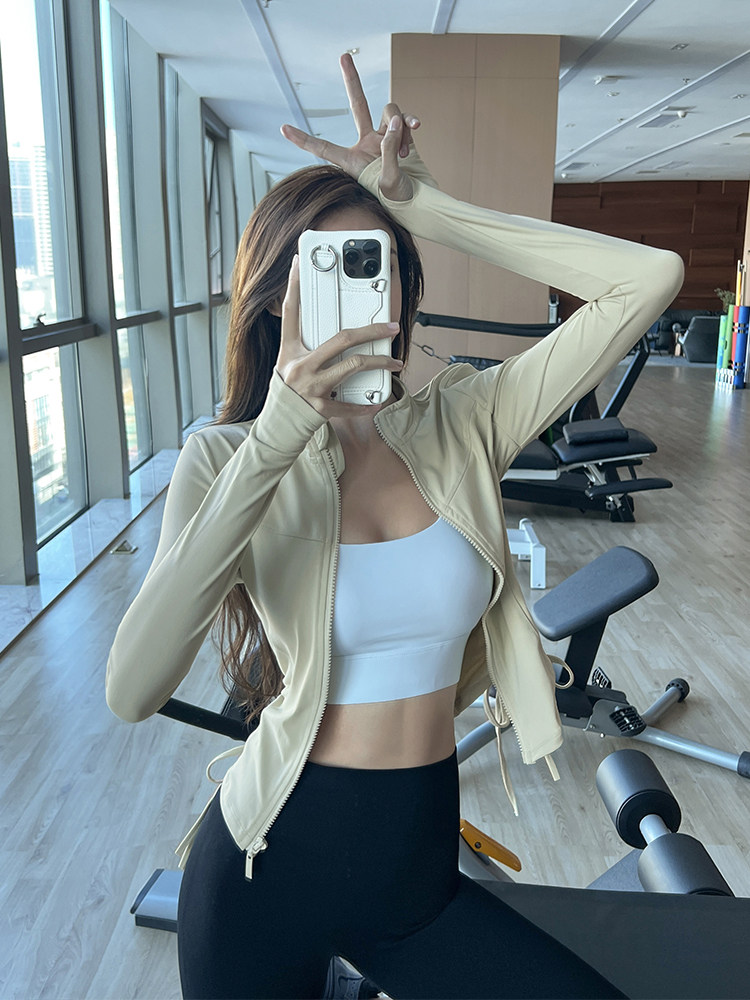 슬리밍 스포츠 피트니스 재킷 꽉 끼는 신축성 있는 허리 요가 의류 러닝 트레이닝 조임끈 탑 긴팔 가을 겨울 스타일