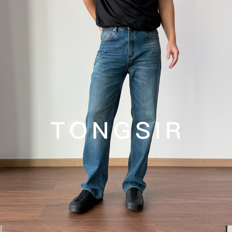 TONGSIR 冬季蓝色牛仔裤男直筒宽松弹力垂感休闲长裤子,男装,牛仔裤,淘宝优惠券,粉丝福利购,淘宝优惠卷