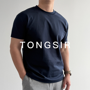 修身 TONGSIR 加固领口 休闲百搭重磅棉夏季 T恤男百搭 透气纯色短袖