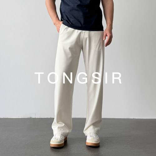 TONGSIR 微阔版 羊毛&莱赛尔弹力夏季西裤男士直筒休闲裤通勤长裤