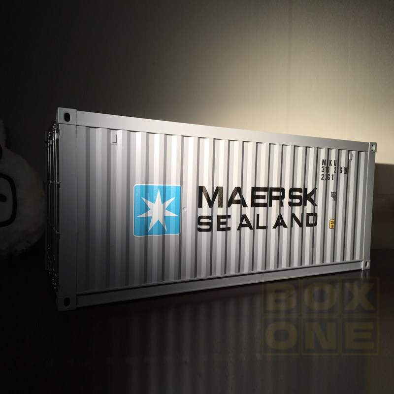 MAERSK马士基集装箱模型灯光展示盒浅灰色盲盒手办公仔摆件展示柜