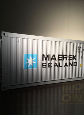 MAERSK马士基集装箱模型灯光展示盒浅灰色盲盒手办公仔摆件展示柜