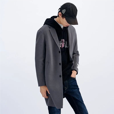 G家秋冬款男士保暖长款纯色百搭毛呢大衣休闲款呢料外套6566J/G11