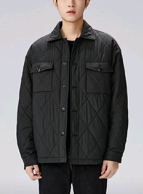 鸟家秋冬男士轻薄工装棉衣菱格纹夹棉保暖棉服翻领外C4A28/GX2