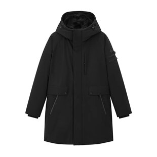 (鸟)冬季男士中长款白鹅绒羽绒服连帽可拆卸兔毛领外套B4510/K1